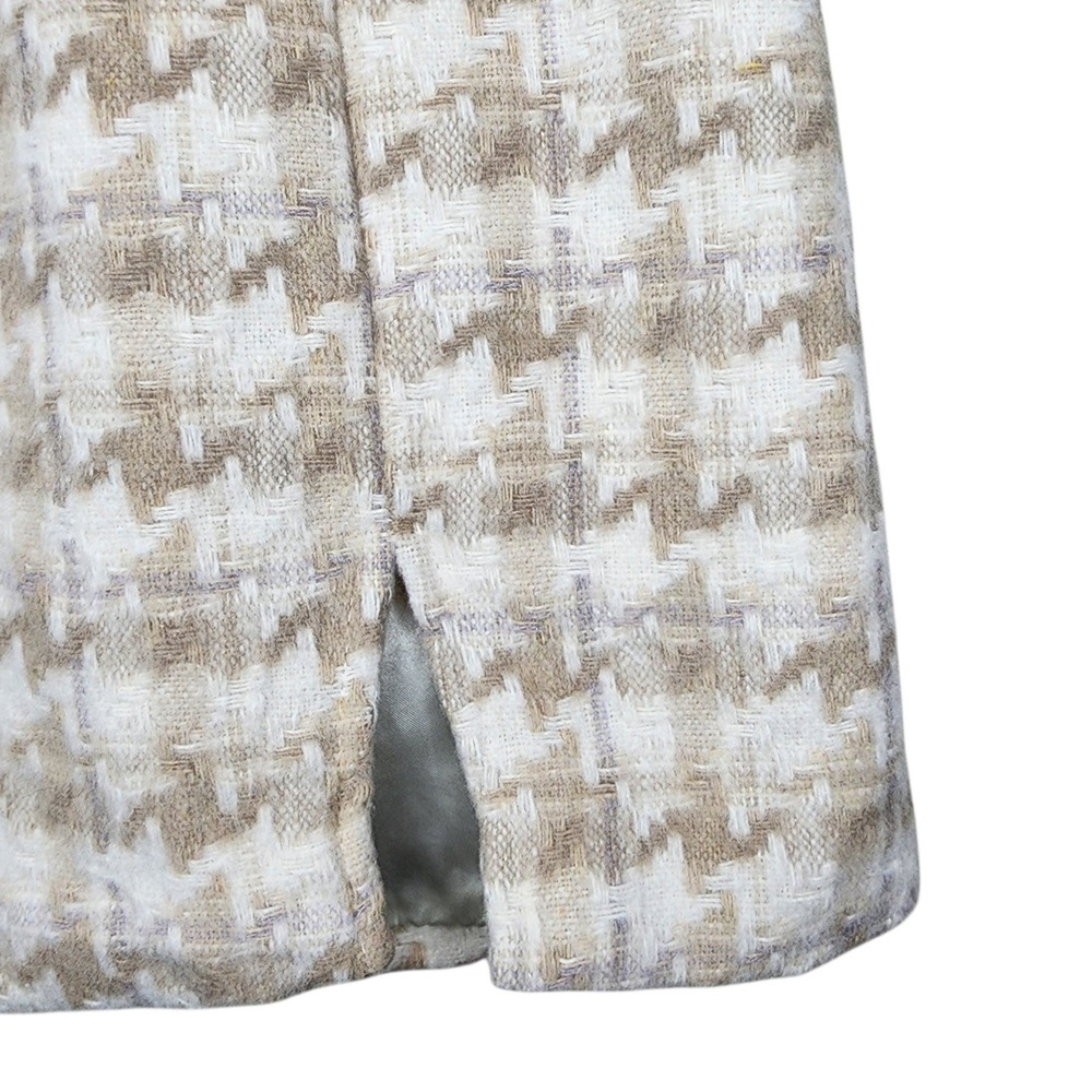 Entro Tan Houndstooth Tweed Mini Skirt with Front Slit Size L - Picture 6 of 9